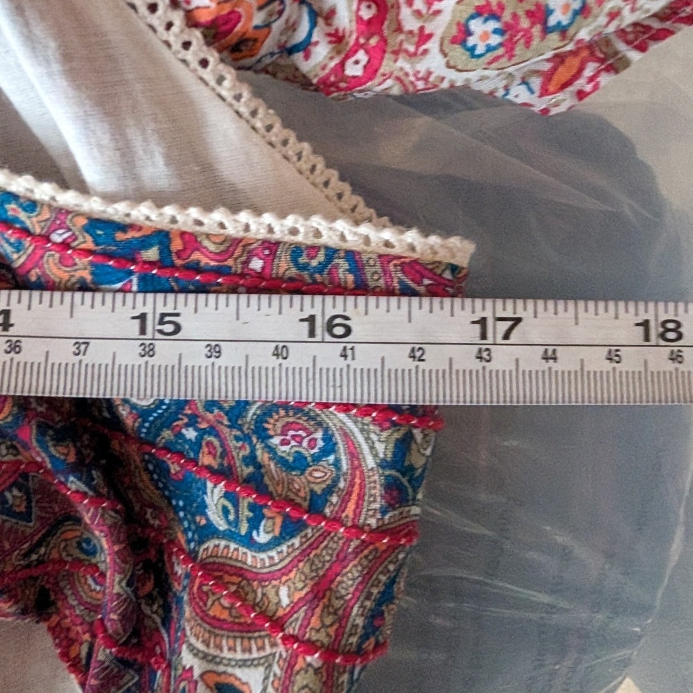 Haute Hippie Paisley Floral Maxi Dress 10 Red Blue Boho Tie Back Cottage Prairie - Picture 9 of 14